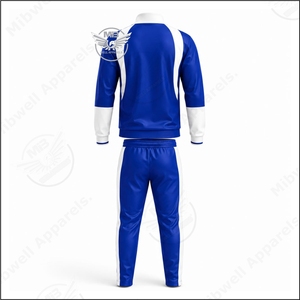 Ensemble de survêtement bleu et blanc personnalisé pour femme, veste à fermeture éclair à manches longues avec logo brodé, pantalon long, style décontracté et sportif - Product Image 2