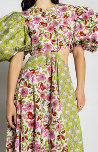 Vestido Maxi con Estampado Floral y Recortes para Mujer, con Mangas Abullonadas, Estilo Bohemio, para Fiestas de Verano - Product Image 3