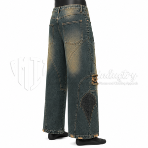 Pantalones Vaqueros Anchos para Hombre, Estilo Vintage, Desgastados, con Roturas en las Rodillas, Multipanel, Estilo Urbano - Product Image 5