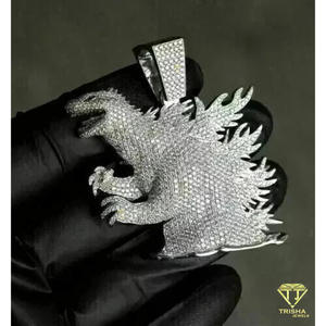 Collar de lujo unisex estilo hip hop con diseño de criatura, chapado en rodio sobre plata 925, con diamantes cultivados en laboratorio, certificado por GIA, ideal para regalo. - Product Image 3