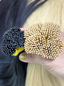 Keratin I tip Straight Double Drawn Highlight Rubio Negro Cutícula Alineada I tip Extensiones de cabello humano Sin desprendimiento No enredado - Product Image 5