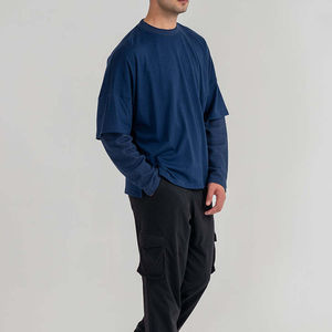 Sudadera personalizada con pedrería, bordado desgastado, lavado ácido, manga larga, doble capa, extragrande, de tela gruesa para hombre - Product Image 5