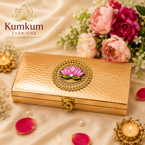 Best Selling Premium Gold Finish Luxury Handmade <b>Festive</b> Favors Return <b>Gift</b> Box Set Lotus Tealight Shubh Labh Diwali Wedding - Product Image 2