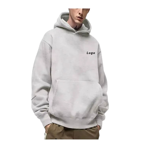 เสื้อฮู้ดดี้โอเวอร์ไซส์ผู้ชาย ผ้าฝ้าย 100% เฟรนช์เทอร์รี่ สีพื้น กระเป๋าโลโก้ที่แขนซ้าย สวมใส่สบายๆ สำหรับฤดูหนาว - Product Image 4