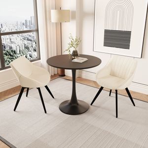Tavolo da pranzo Tulip in MDF nero da 31,5 pollici con 2 sedie decorative in pelle sintetica e 4 gambe in metallo nero, set da sala da pranzo - Product Image 2