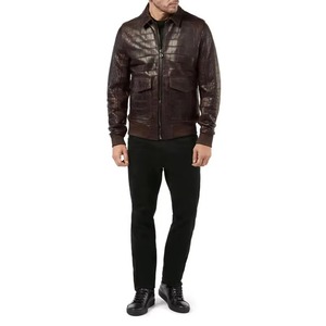 Chaqueta Bomber de Invierno para Hombre, de Cuero Repujado de Primera Calidad, Corte Ajustado, Estilo Vintage, con Forro de Algodón - Product Image 2
