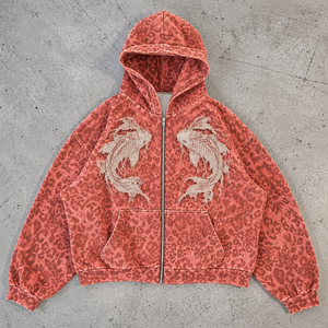 Flame Embroidered Womens Leopard Print Zip <b>Hoodies</b> Sample Requests Supplier Catalog Size Options Y2K <b>Aesthetic</b> Retro Inspiration - Product Image 4