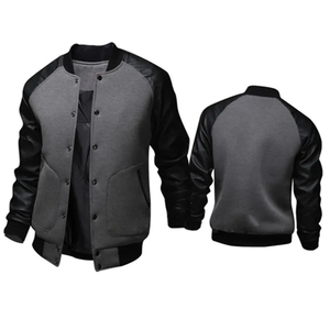Veste universitaire homme Mego Industry gris/noir en polyester/coton, manches décontractées, col montant, simple boutonnage, coupe droite, printemps - Product Image 2