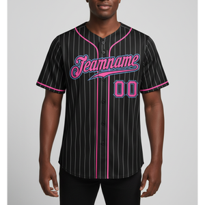 100% Polyester Customized Color Printed Striped <b>Black</b> Baseball Jersey Uniform Plus Size Anti-Bacterial Breathable Custom Button - Product Image 6