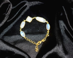 Luxury White Rainbow Moonstone Natural Gemstone Gold-Plated Adjustable <b>Bracelet</b> for special person - Product Image 3