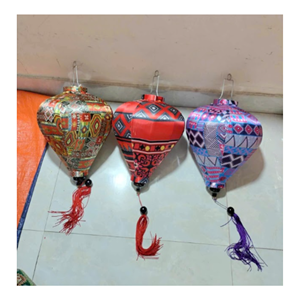 Eco Friendly Handmade Brocade Lantern Vietnamese Artisan Fabric Hanging Decoration Sustainable Home Interior Decorative <b>Lighting</b> - Product Image 2