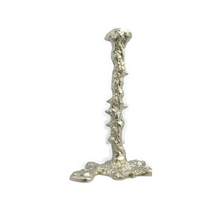 Cast Brass Taper Candle Holder 40 cm Sculptural Molten Drip <b>Candlestick</b> Polished Nickel <b>Silver</b> Handmade Table Decor - Product Image 2