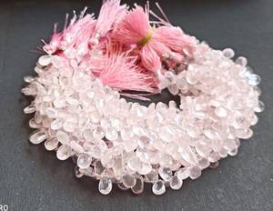 Natural Rose Quartz Faceted Pear Shape Briolette 8.5 Inch Strand Size 5x7 to 6x8 MM High Quality Rose Quartz <b>Gemstone</b> Briolette - Product Image 5