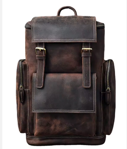 Customizable Leather <b>Backpack</b> Hiking Camping Unisex Vintage Durable Cotton Waterproof Anti-Theft Laptop Outdoor Genuine Leather - Product Image 1