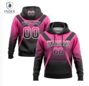 เสื้อฮู้ดดี้ผู้ชายแบบสั่งทำพิเศษจาก Index Apparel สีชมพู-ดำไล่เฉด พิมพ์ลายแบบ Sublimation ระบายอากาศได้ดี ทรงปกติ สวมใส่สบายๆ ในฤดูใบไม้ร่วง - Product Image 1