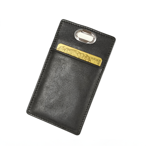Porte-badge d'identité Castello en cuir de vachette de haute qualité, sécurisé RFID, fin et léger, fait main, en cuir tanné végétal noir, unisexe, ouvert - Product Image 1