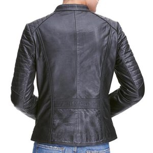 Chaquetas negras para mujer con logotipo personalizado, chaqueta transpirable para invierno, abrigo moderno de cuero, chaqueta bomber genuina, estilo urbano. - Product Image 2