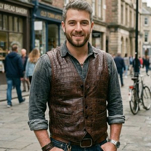 Gilet de moto en cuir texturé respirant pour hommes, idéal pour les costumes - Product Image 2