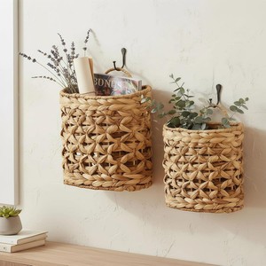 Cesta Colgante de Jacinto de Agua Natural para Pared, Cesta Tejida Multiusos para Puerta Principal, Hogar, Jardín, Despensa, Estilo Rústico - Product Image 3