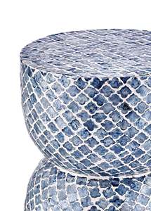 Tabouret tambour en coquille de capiz à motif diamant bleu, table d'appoint ronde en mosaïque de nacre pour salon et chambre - Product Image 2