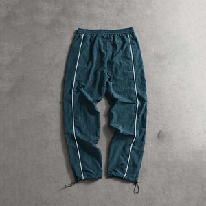 Pantalon de survêtement en coton vert sarcelle pour homme, taille élastique, bande latérale, décontracté, léger, tissé, respirant, pour l'été - Product Image 1