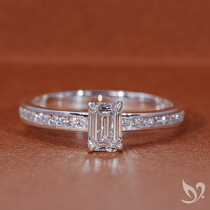 0.5CT Emerald Cut Lab <b>Diamond</b> <b>Ring</b> Channel Set Pave Band IGI Certified 10K White Gold Engagement <b>Ring</b> - Product Image 1