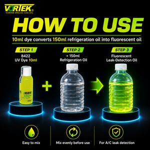 น้ำยาตรวจจับรอยรั่ว UV แบบเข้มข้น VORTEK VK8422 ขนาด 10 มล. สำหรับระบบปรับอากาศ ผสมกับน้ำมันทำความเย็น (อัตราส่วน 10 มล. ต่อ 150 มล.) ใช้งานได้ 5 ปี - Product Image 2