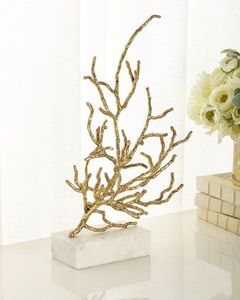 Gold Plated Coral Sculpture Artistic Tabletop Decor Handmade Coastal Style Living Room Decoration Irregular Shape 1PC - Product Image 2