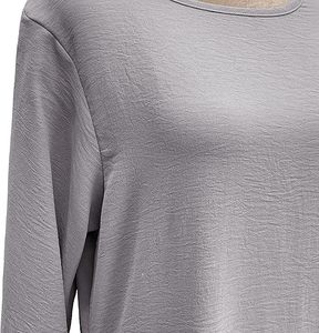 Women Light Gray Solid Color <b>Abaya</b> Long Sleeve Round Neck Floor Length Modest Dress Lightweight Daily Wear Middle East Style - Product Image 5