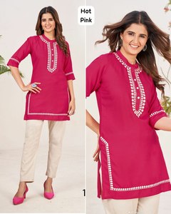 คอลลาจปาร์ตี้และกิจวัตรประจำวันพิเศษปักสีฟ้าความยาวสั้นเสื้อแฟนซี kurti สำหรับผู้หญิงหรือเด็กหญิงสวมใส่ในอัตราขายส่ง - Product Image 5