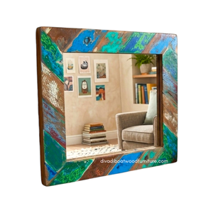 Handcrafted Rustic Eco-Friendly Durable Thick Wall <b>Mirror</b> Patchwork Reclaimed Boat Wood Original Color Living Room Bedroom - Product Image 2