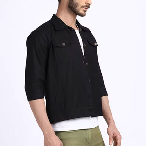 <b>Men's</b> Black <b>Denim</b> Shirt <b>Jacket</b> Turn-down Collar Button Closure Casual Slim Fit Regular Length Autumn Wear - Product Image 5