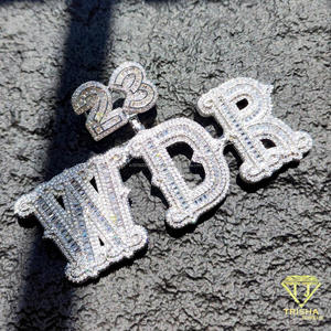 Number Bail Baguette Moissanite Custom <b>Name</b> Pendant Iced Out <b>Letter</b> Pendant Cuban Link Chain Hip Hop Style Jewelry Manufacturer - Product Image 3