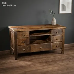 Rustic Handmade Solid Wood Living Room & Bedroom Cabinet with <b>6</b> <b>Drawers</b> and 2 Shelves for Home Decor - Product Image 5