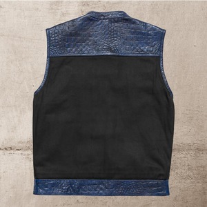 Gilet de motard en cuir ciré gaufré crocodile pour homme - Product Image 2
