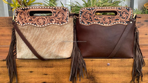 Manufacturer Wholesale Prices Hand Tooled Genuine Leather Fringe Crossbody Shoulder Bag for Women's Cowhide Top Handle <b>Handbags</b> - Product Image 4