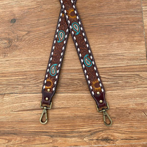 Premium Quality Personalizable Tooled <b>Leather</b> Western Replacement Purse Strap or Camera Strap With Antique Brass Finish Snaps - Product Image 4