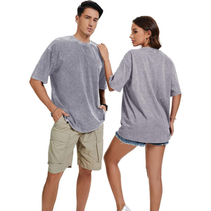 Oversized Gray Cotton T-Shirt Short Sleeve O-Neck Plain Dyed Casual Fit Men's Jersey Tee Breathable Streetwear Style - Product Image 3