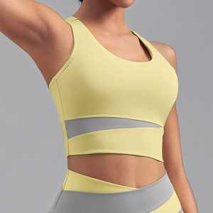 Womens Seamless <b>Racer</b> <b>Back</b> High Support Sports Bra Medium for Crop <b>Top</b> Quick Dry Spandex Wide Elastic Band Two-Tone - Product Image 5