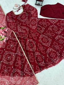 Ensemble Anarkali ethnique indien pour femme, imprimé floral, en georgette, longueur ras du sol, séchage rapide, toutes saisons, avec dupatta, robe de soirée et de mariage - Product Image 5