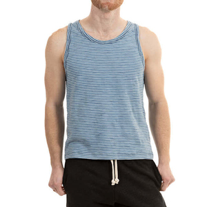 Débardeur tricoté rayé pour homme, col rond, décontracté, sans manches, motif bleu et blanc - Product Image 4