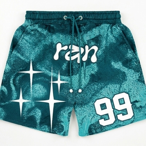 Conjunto Deportivo Unisex de Talla Grande con Cuello Redondo, Estampado por Transferencia Térmica, 100% Poliéster, Secado Rápido, Transpirable, Top Corto y Pantalones Cortos con Cordón Ajustable, Personalizable - Product Image 5