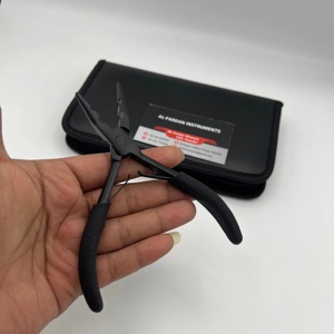 Pince à deux trous pour extensions de cheveux, couleur noir mat avec poignée en caoutchouc, en acier inoxydable, offre de marque privée avec étui en cuir personnalisé - Product Image 1