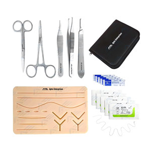 17pcs Suture <b>Practice</b> Kit Operating Scissors Adson Tweezers, Scalpel Handle Blades Threads Needles Suture <b>Pads</b> Medic Instruments - Product Image 1