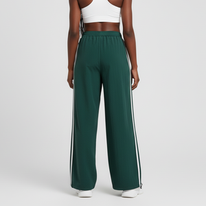 Wholesale <b>Women's</b> Green Wide Leg Sweatpants High Waist Elastic Drawstring Loose Fit Full Length Casual Side <b>Stripe</b> Logo On - Product Image 2