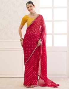 KV Women's Embellished Bollywood Chiffon <b>Saree</b> (<b>Red</b>) - Product Image 2