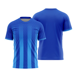 Camiseta de Fútbol Sublimada Personalizada Unisex Azul a Rayas Cuello Redondo Manga Corta Ligera Transpirable Corte Regular 100% - Product Image 1