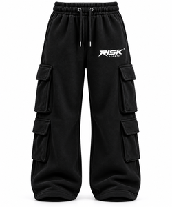 Pantalon cargo pour homme, noir, poids lourd, style streetwear, avec cordon de serrage, taille élastique et plusieurs poches - Product Image 1
