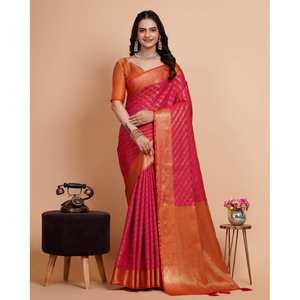 À LA MODE SOLIDE BANARASI SOIE JACQUARD TRAVAIL SAREE AVEC CHEMISIER INCOSÉ ROSE - Product Image 1