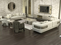 Modernes Luxus Chesterfield Sofa-Set Quadratisch 8-Sitzer Massives Teakholz PU-Leder Gepolsterte Rückenlehne Umweltfreundlich Geradlinig Wohnzimmer